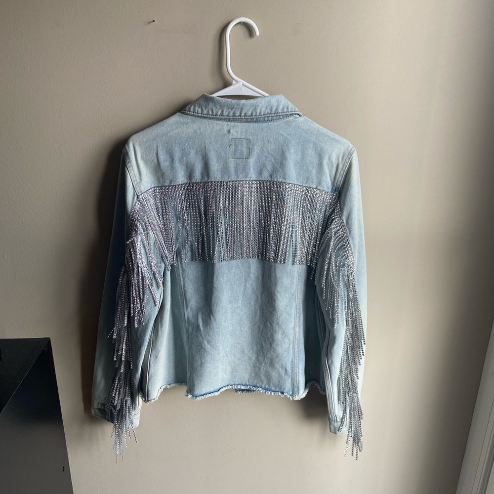 Denim Jacket with Bling Fringe